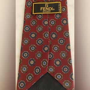 Vintage Fendi Tie Burgundy Silk Circle Pattern